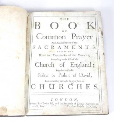 Book of Common Prayer.- contemporary reversed calf, tooled in blind, spine ends worn, large 4to, C. Bill, 1703. - 2