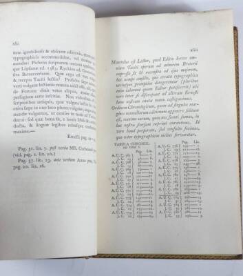 Tacitus (Cornelius) OPERA OMNIA 4 vol, additional engraved title with tissue guard vol 1, title vignettes, contemporary tree calf, tooled in gilt, spine gilt, morocco spine labels, 8vo, M. Ritchie & J. Sammells, 1790. - 4