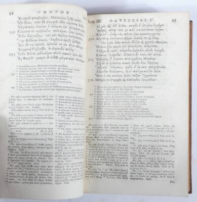 Clarke (Samuel) HOMERI ODYSSEA GRAECE ET LATINAE 2 vol., A. Millar et al, 1758; .- HOMERI ILIAS GRAECE ET LATINAE 2 vol., folding engraved map, C. Rivington, 1774, contemporary calf, spines gilt; and a second copy of the latter work (6) - 3