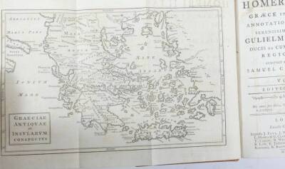 Clarke (Samuel) HOMERI ODYSSEA GRAECE ET LATINAE 2 vol., A. Millar et al, 1758; .- HOMERI ILIAS GRAECE ET LATINAE 2 vol., folding engraved map, C. Rivington, 1774, contemporary calf, spines gilt; and a second copy of the latter work (6) - 4