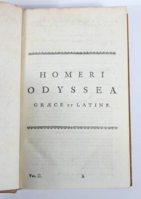 Clarke (Samuel) HOMERI ODYSSEA GRAECE ET LATINAE 2 vol., A. Millar et al, 1758; .- HOMERI ILIAS GRAECE ET LATINAE 2 vol., folding engraved map, C. Rivington, 1774, contemporary calf, spines gilt; and a second copy of the latter work (6) - 5