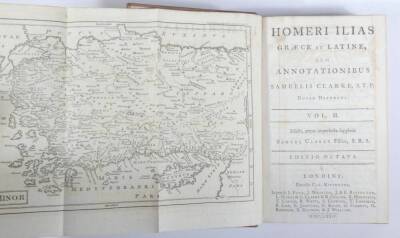 Clarke (Samuel) HOMERI ODYSSEA GRAECE ET LATINAE 2 vol., A. Millar et al, 1758; .- HOMERI ILIAS GRAECE ET LATINAE 2 vol., folding engraved map, C. Rivington, 1774, contemporary calf, spines gilt; and a second copy of the latter work (6) - 6