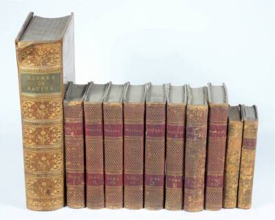 Moliere ([Jean-Baptiste]) OEUVRES 8 vol., contemporary morocco over patterned boards, spines gilt, 12mo, Paris, [n.p.], 1786; and 3 other vols, French. (11)