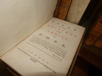 Milton (John) PARADISE LOST 2 vol., 1770; .- PARADISE REGAIN'D 2 vol., 1766, engraved frontispieces in vols 1, uniform calf, spines gilt, morocco spine labels; Warton [(Joseph)] ESSAY ON THE GENIUS OF POPE, contemporary vellum, M. Cooper, 1756; and 6 othe - 3