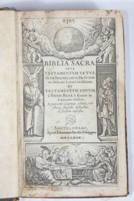 Bible in Latin.- BIBLIA SACRA SIVE TESTAMENTUM VETUS 1 vol. In 2, engraved title, contemporary calf, worn, 12mo, Amsterdam, J. Schipper, 1669. - 2