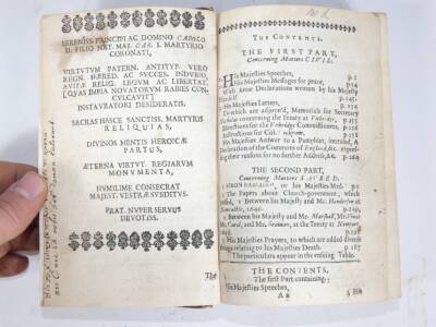 Charles I (King of England) RELIQUIAE SACRAE CAROLINUS, OR THE WORKS OF THAT GREAT MONARCH, endpapers replaced, later half calf over patterned boards, Hague, S. Browne, 1651. - 2