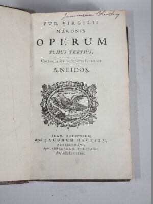 Virgil (P. Maronis) OPERA 3 vol., title vignettes, engraved frontispieces, contemporary calf, spines gilt, boards rubbed, 8vo, Leiden, J. Hack and Amsterdam A. Wolfgang, 1680. - 7