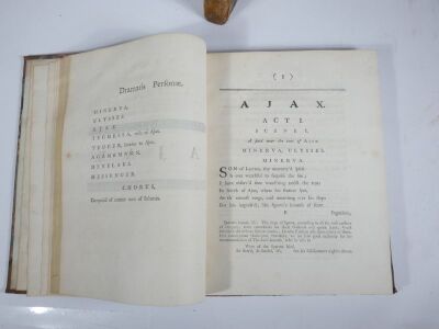 Sophocles.- Francklin (Thomas, trans.) THE TRAGEDIES OF SOPHOCLES engraved frontispiece vol. 1, title vignettes, contemporary half calf over patterned boards, worn, 4to, 1759. - 3