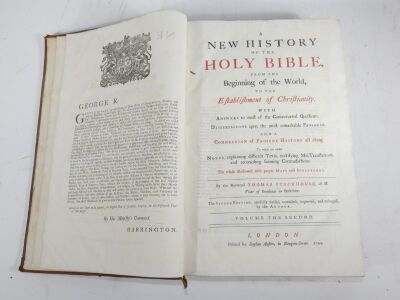 Stackhouse (Thomas) A NEW HISTORY OF THE HOLY BIBLE... title in red and black, half-titles, imprimatur leaf, vignettes, engraved frontispiece, plates and maps, contemporary reversed calf, folio, S. Austen, 1742-74. - 5