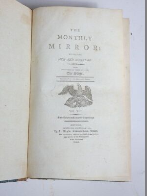 Periodicals.- THE MONTHLY MIRROR, 8 vol., engraved plates and vignettes, contemporary half calf over patterned boards, 8vo, 1795-99. (8) - 6