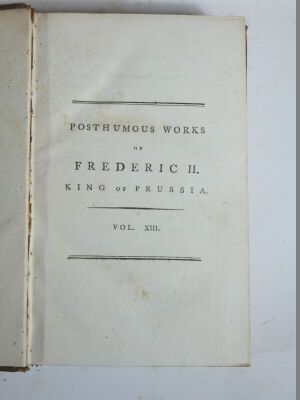 Freidrich II (King of Prussia) POSTHUMOUS WORKS, 13 vol., engraved portrait frontispiece vol.1, half-titles, contemporary tree calf, 8vo, G.G.J & J. Robinson, 1789. - 7