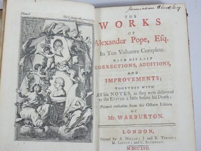 Pope (Alexander) WORKS, titles in red and black, portrait frontispiece vol. 1, contemporary calf, morocco, spine labels, 8vo, A. Millar & J. & R. Tomson, 1757. - 2