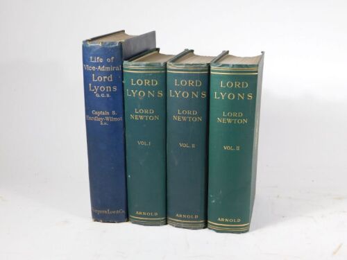 Newton (Lord) LORD LYONS A RECORD OF BRITISH DIPLOMACY, 3 vol., portrait frontispieces, 1913 § Eardley-Wilmot (S., Capt.) LIFE OF VICE-ADMIRAL EDMUND, LORD LYONS, 1898, letter by the author on front pastedown, original publisher's cloth. (4)