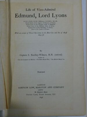 Newton (Lord) LORD LYONS A RECORD OF BRITISH DIPLOMACY, 3 vol., portrait frontispieces, 1913 § Eardley-Wilmot (S., Capt.) LIFE OF VICE-ADMIRAL EDMUND, LORD LYONS, 1898, letter by the author on front pastedown, original publisher's cloth. (4) - 2