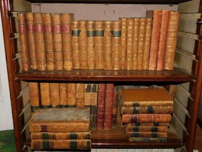 A quantity of mixed eighteenth and nineteenth century English literature in multi-vol. sets, mostly reasonable bindings, contemporary calf, 8vo, v.p., v.d; including some women's literature. (c.50)