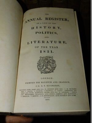 .- ANNUAL REGISTER 45 odd vols dating between 1790's and 1830's, uniformly bound, contemporary calf, worn. (45) - 3