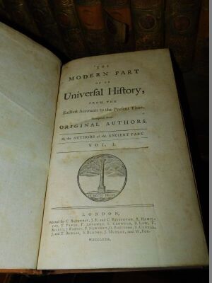 .- AN UNIVERSAL HISTORY FROM THE EARLIEST ACCOUNTS TO THE PRESENT TIME... 18 vol., frontispiece vol. 1, 1779-81 § .- THE MODERN PART OF AN UNIVERSAL HISTORY FROM THE EARLIEST ACCOUNTS TO THE PRESENT TIME... 42 vol., 1780-84, engraved, maps and plates, un - 5