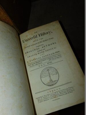 .- AN UNIVERSAL HISTORY FROM THE EARLIEST ACCOUNTS TO THE PRESENT TIME... 18 vol., frontispiece vol. 1, 1779-81 § .- THE MODERN PART OF AN UNIVERSAL HISTORY FROM THE EARLIEST ACCOUNTS TO THE PRESENT TIME... 42 vol., 1780-84, engraved, maps and plates, un - 7