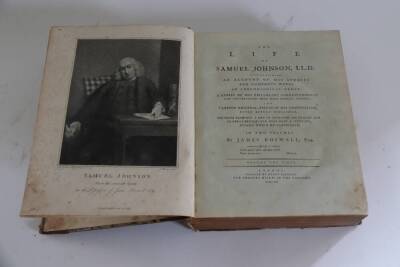 Boswell (James) THE LIFE OF SAMUEL JOHNSON LLD, 2 vol. in 1, engraved portrait frontispiece, contemporary half calf over patterned boards, worn, 4to, C. Dilly, 1791. - 2