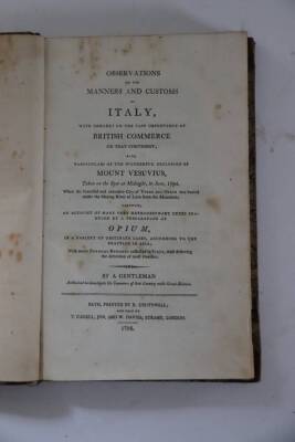 [Brooke (N.)] OBSERVATIONS ON THE MANNERS AND CUSTOMS OF ITALY... half calf over patterned boards T. Cadell & W. Davies, 1798. - 2