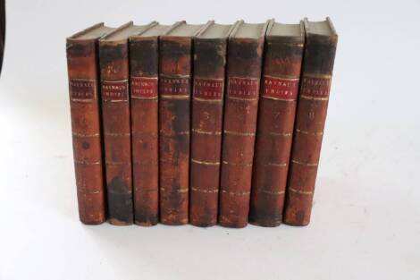 Reynal (Abbé) A PHILOSOPHICAL AND POLITICIAL HISTORY OF THE SETTLEMENTS AND TRADE OF THE EUROPEANS IN THE EAST AND WEST INDIES 8 vol., folding engraved maps, portrait frontispiece, contemporary calf, 8vo, A. Strahan & T. Cadell, 1783.