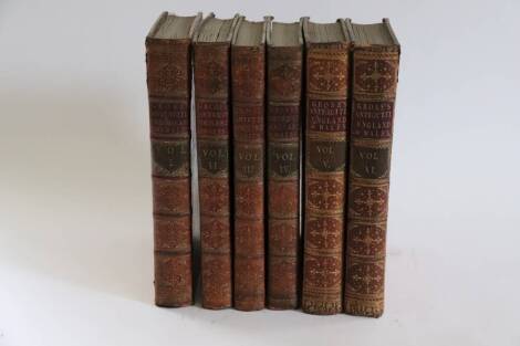 Grose (Francis) THE ANTIQUITIES OF ENGLAND AND WALES 5 vol., additional engraved titles, frontispieces, folding engraved maps, engraved plates, fine contemporary calf, spine gilt, morocco spine labels, large 4to, S. Hooper, 1772.