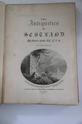 Grose (Francis) THE ANTIQUITIES OF SCOTLAND 2 vol., engraved titles, engraved plates, tissue guards, fine contemporary calf, spine gilt, Morocco spine labels, large 4to, S. Hooper, 1789. - 2