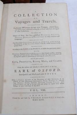 Churchill (Awnsham & John) A COLLECTION OF VOYAGES AND TRAVELS... 8 vol., third edition, frontispieces, additional engraved titles, engraved maps and plates, many folding, contemporary calf, spines gilt, morocco spine label, folio, H. Lintot & J. Osbourne - 16