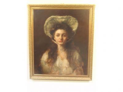 Joseph Mordecai (1851-1940). Female quarter length portrait of a girl in a bonnet