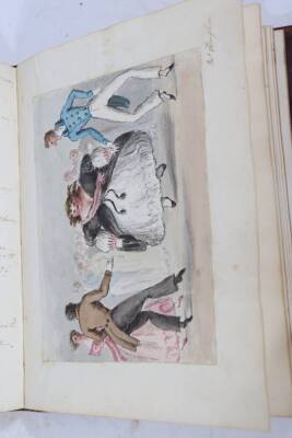 Occasional album.- A fine commonplace book with over a hundred pages containing pen and ink and watercolour drawings, noted belonging to J.S.W. Knightley, contemporary straight-grained Morocco, ornately tooled in gilt, clasp, 4to, 1821 or 27 - 9