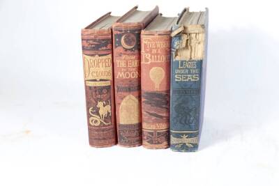 Verne (Jules) DROPPED FROM THE CLOUDS; .- FROM THEEARTH TO THE MOON; .- FIVE WEEKS IN A BALLOON; .- TWENTY THOUSAND LEAGUES UNDER THE SEA, 1875, publisher's pictorial cloth, 8vo.