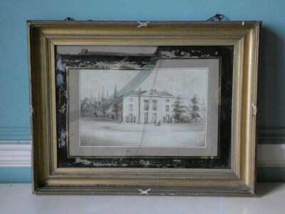 Withdrawn pre-sale by vendor. A 19thC English School. A view of the east elevation of Newbold Pacey Hall, the seat of William Little Esquire, pencil with wash, in verre eglomise, 38cm x 53cm. (AF) - 3