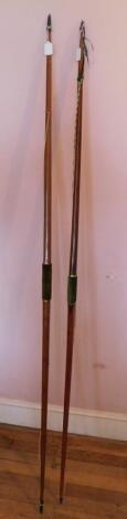 A Stuart Homer archery longbow, *48*28, circa 1992, 182cm, and another similar bow 187cm.