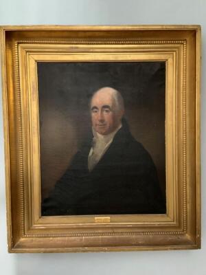 Attributed to George F Joseph ARA. Portrait of Samuel Gibbons, late of Foleshill, in half length pose wearing white silk cravat and black coat, oil on canvas, 75cm x 62cm. - 2