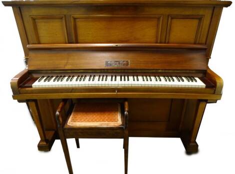 A mahogany upright piano, with metal frame, piano number 93396, retailed by William Cole, Sheffield, 154cm wide, and a piano stool.