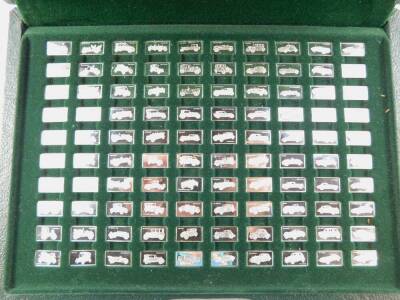 A Hundred Greatest Cars silver miniature ingot collection, by John Pinches Ltd, c1975., with book of descriptions and magnifier, cased. - 2