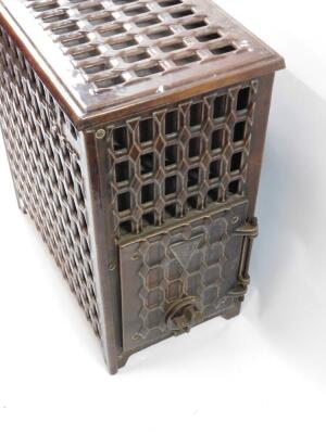 A French 1930's Poker brown enamel wood burning stove, 56cm high, 50.5cm wide, 29cm deep. - 2