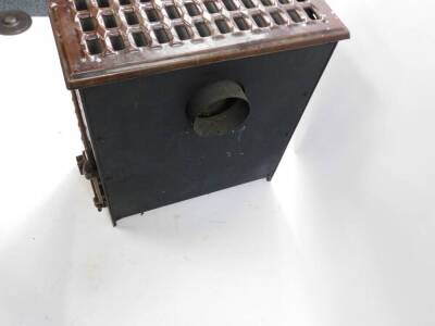 A French 1930's Poker brown enamel wood burning stove, 56cm high, 50.5cm wide, 29cm deep. - 4