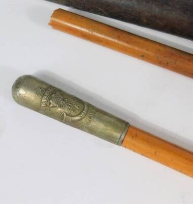 A British Army First World War period tin helmet, and canvas cover, and a swagger stick for the Somerset Light Infantry. (AF) - 4