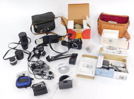 A Minolta Zoom 8 cine camera, Kakonet transistorized electronic flash gun, Kodak Partytime II camera, lenses, accessories, etc. (qty)