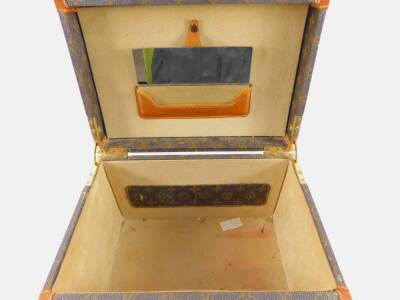 A Louis Vuitton style combination jewellery case, with tan leather trim, 20.5cm high, 32cm wide, 22cm deep. - 2