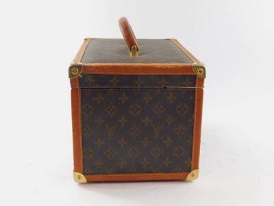 A Louis Vuitton style combination jewellery case, with tan leather trim, 20.5cm high, 32cm wide, 22cm deep. - 6