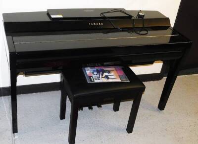 A Yamaha Clavinova CVP-809, in a black high gloss finish, with electronic touch screen panel, on a soft close lid, with Yamaha stool, owners manual and other Yamaha materials, 95cm high, 143cm wide, 60cm deep. - 2