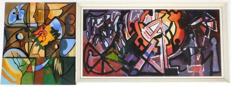 Terence Shelbourne (1930-2020). Two abstract oil on board pictures, unsigned. (2)