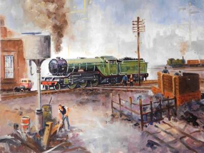 Terence Shelbourne (1930-2020). Railway related scenes, oil on boards, varying sizes. (AF, water damaged) - 3