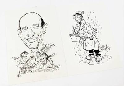 Terence Shelbourne (1930-2020). A group of caricature pen and ink drawings, to include 'Grantham Places, Grantham Faces', 'All That Jazz', footballers, music clubs, gentleman and animals, James Bond and various others. (13) - 2