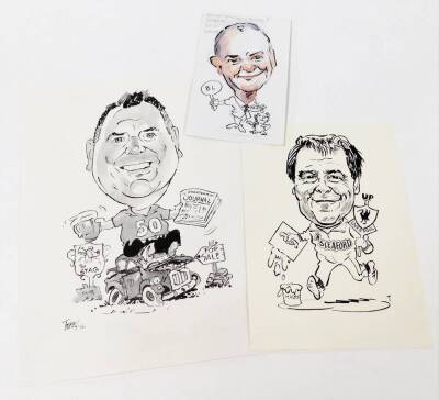 Terence Shelbourne (1930-2020). A group of caricature pen and ink drawings, to include 'Grantham Places, Grantham Faces', 'All That Jazz', footballers, music clubs, gentleman and animals, James Bond and various others. (13) - 4