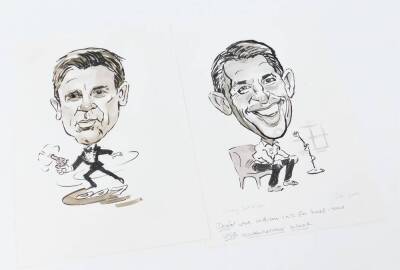 Terence Shelbourne (1930-2020). A group of caricature pen and ink drawings, to include 'Grantham Places, Grantham Faces', 'All That Jazz', footballers, music clubs, gentleman and animals, James Bond and various others. (13) - 7