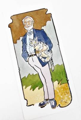 Terence Shelbourne (1930-2020). A group of watercolour caricatures and people, to include MP, Terry Shelbourne and his cat, Mount Bygones, Grantham writers Grantham Journal, Belton or bust, carnival queen and London marathon. (7) - 5