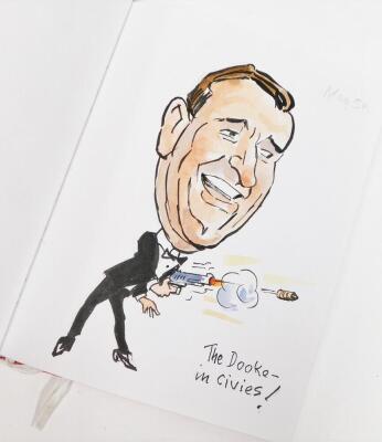 Terence Shelbourne (1930-2020). An artist's sketchbook, caricatures, to include pen and ink, watercolour and others, inscribed 'A Book of 91, Drawn April 2011 to June 2011', to include Harry Redknapp, John Higgins, Spike Army Scenes, John Cleese, Sir Davi - 11